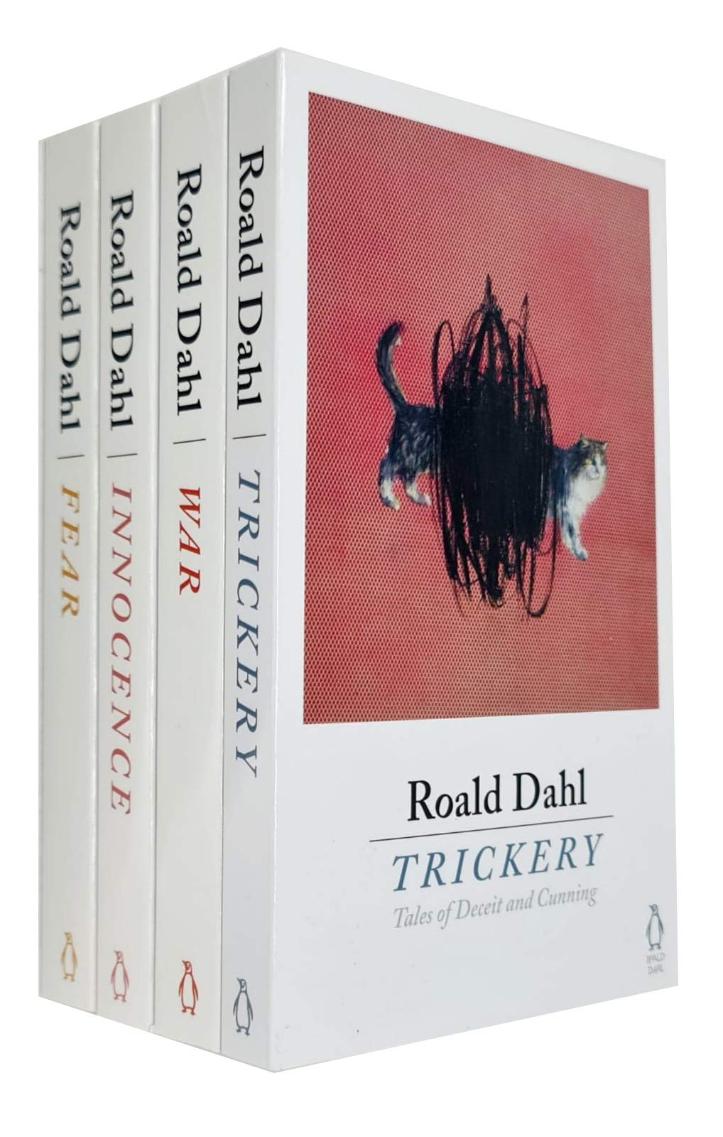 Roald Dahl Fear, Trickery, War and Innocence 4-book paperback set front covers