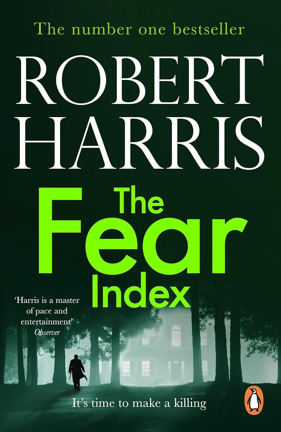 Close-up of the The Fear Index paperback cover by Robert Harris from the 3 book collection set