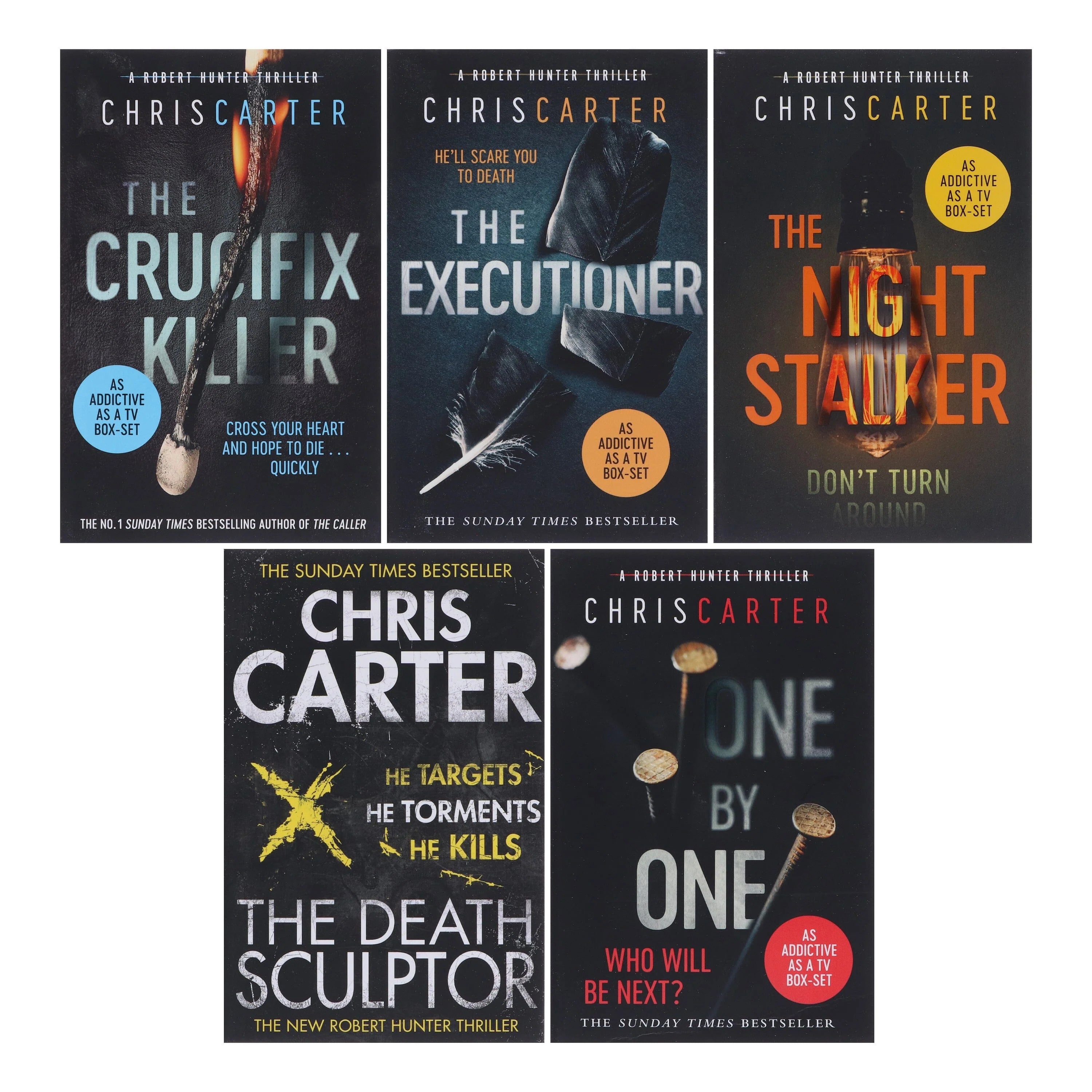 The Crucifix Killer and The Executioner paperback covers from the Robert Hunter series by Chris Carter