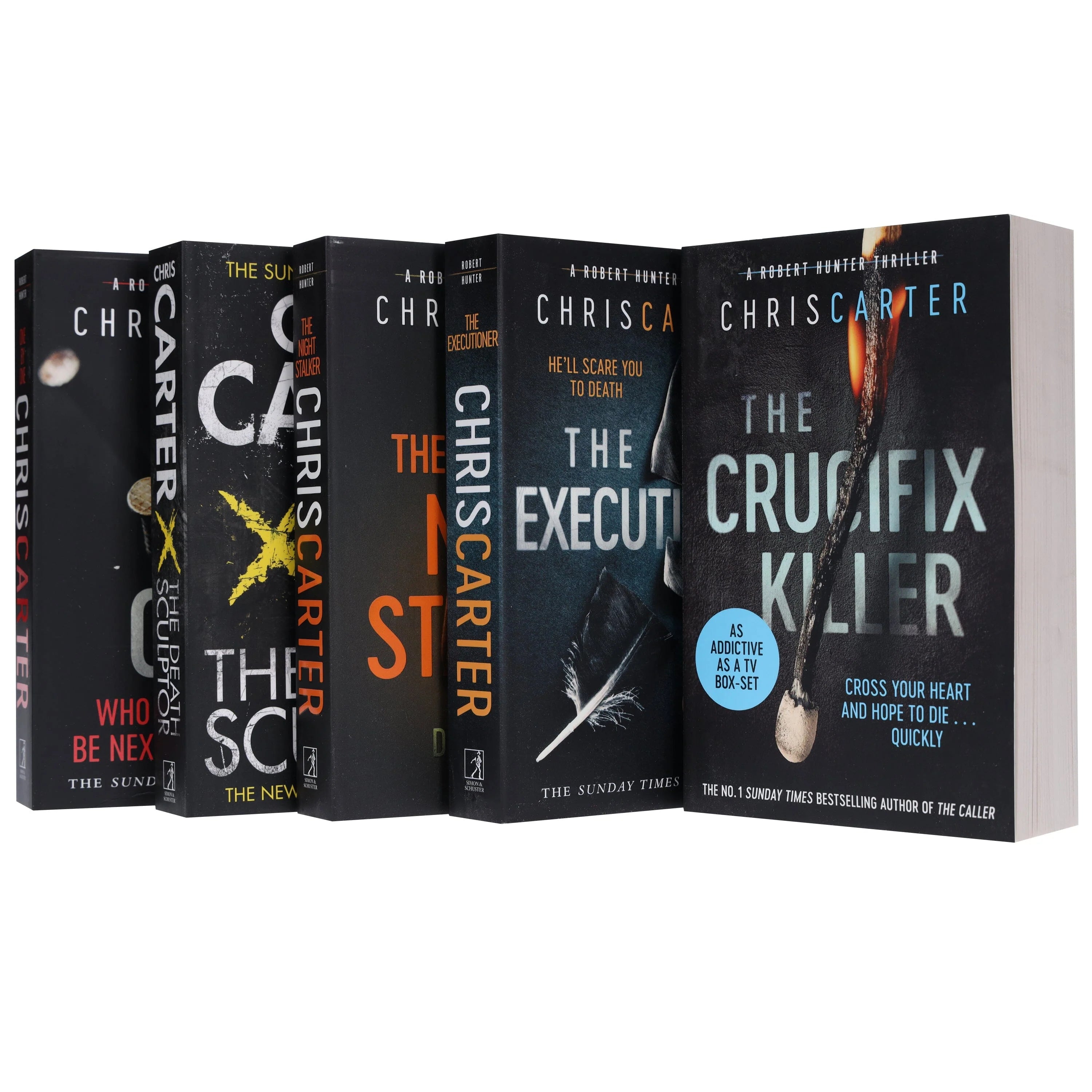 The Night Stalker and The Death Sculptor paperback covers from the Robert Hunter series by Chris Carter