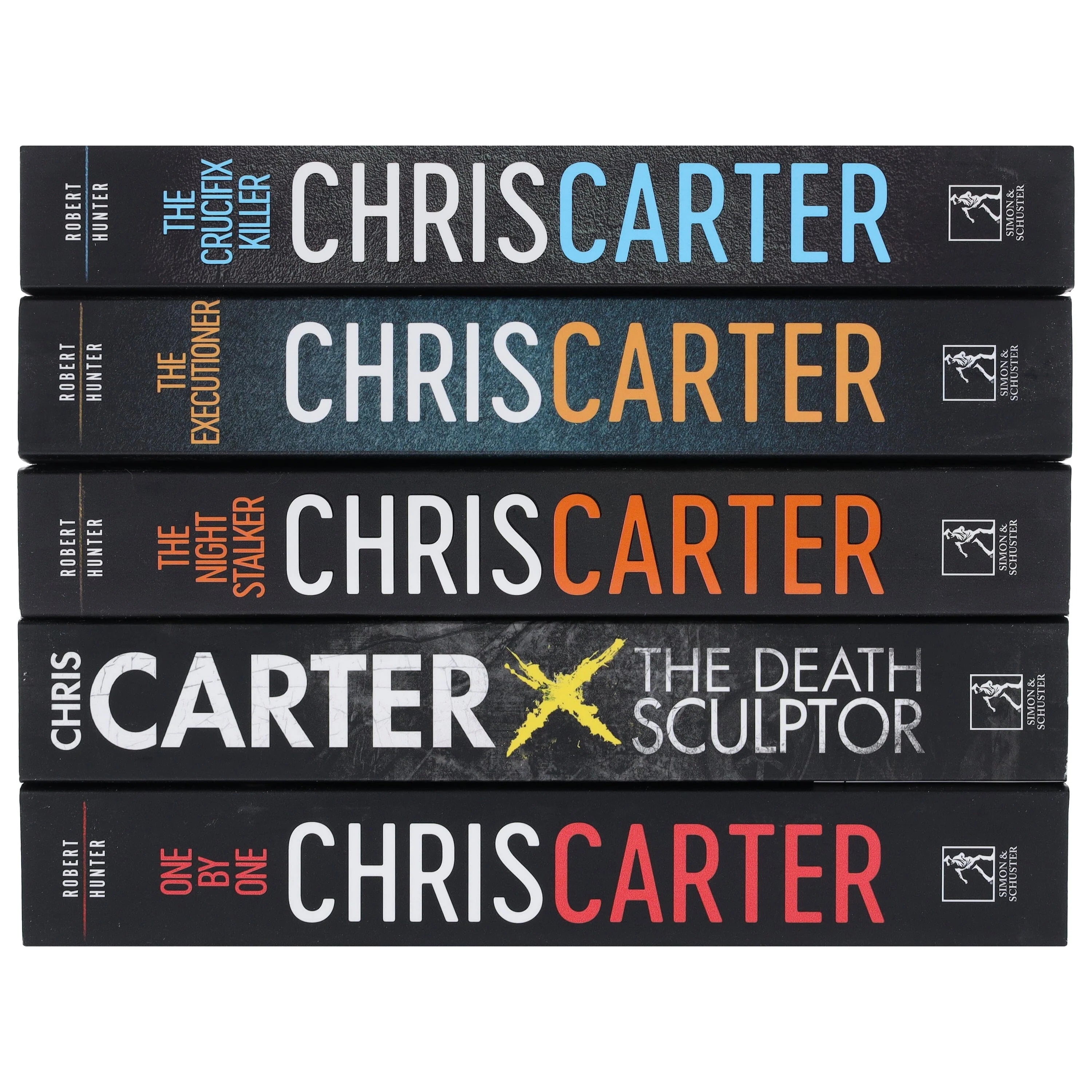 All five Robert Hunter paperback books by Chris Carter fanned out showing the full collection set