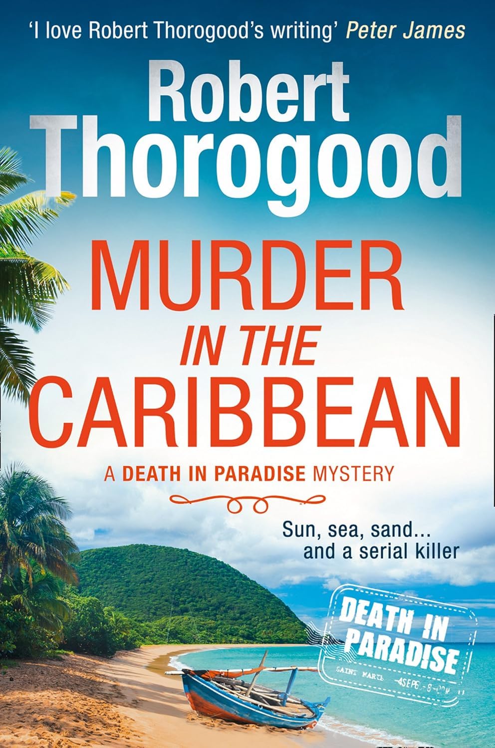 close-up of two Death in Paradise paperback covers from the Robert Thorogood collection