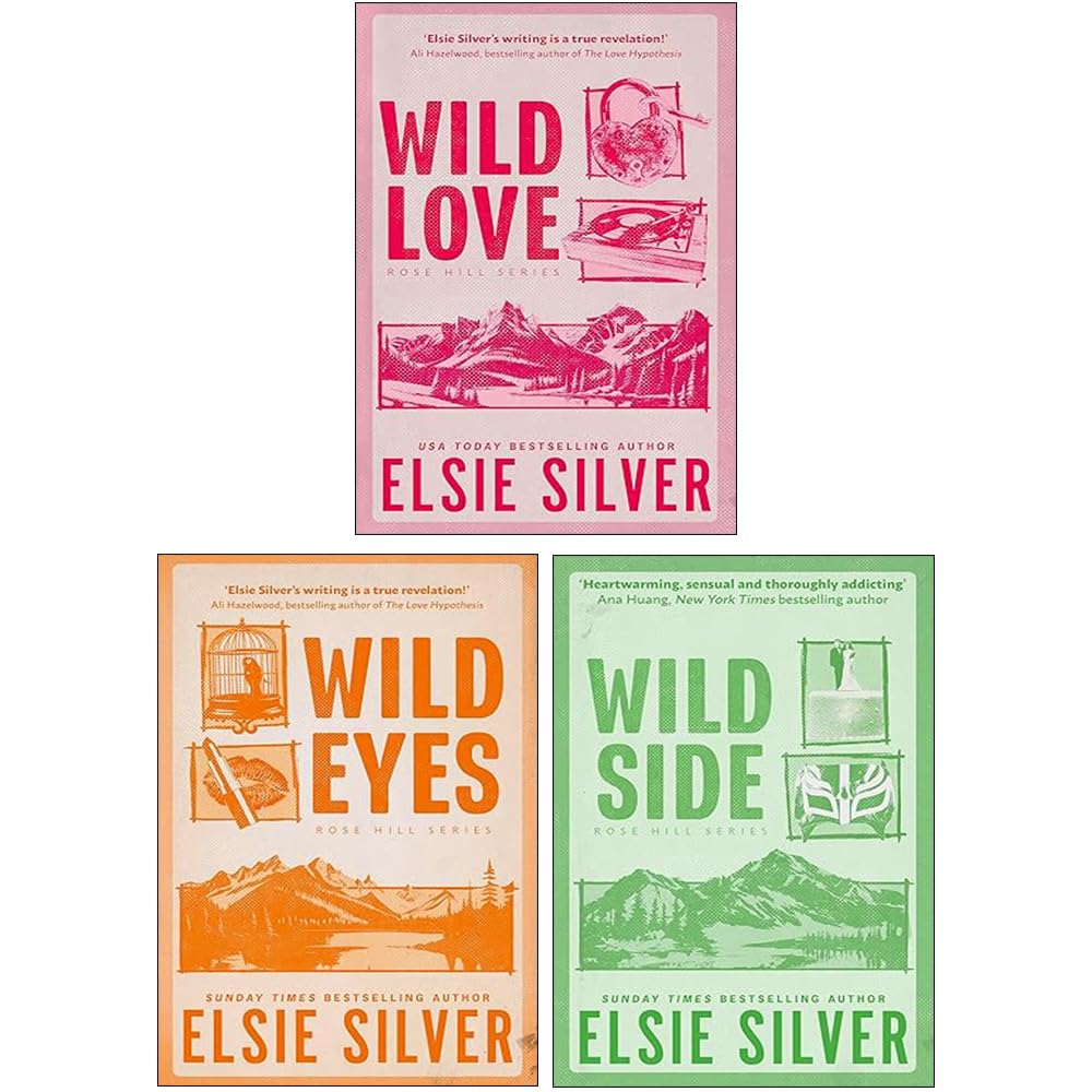 Rose Hill Series by Elsie Silver 3-book paperback collection set, front covers of Wild Love, Wild Eyes, and Wild Side