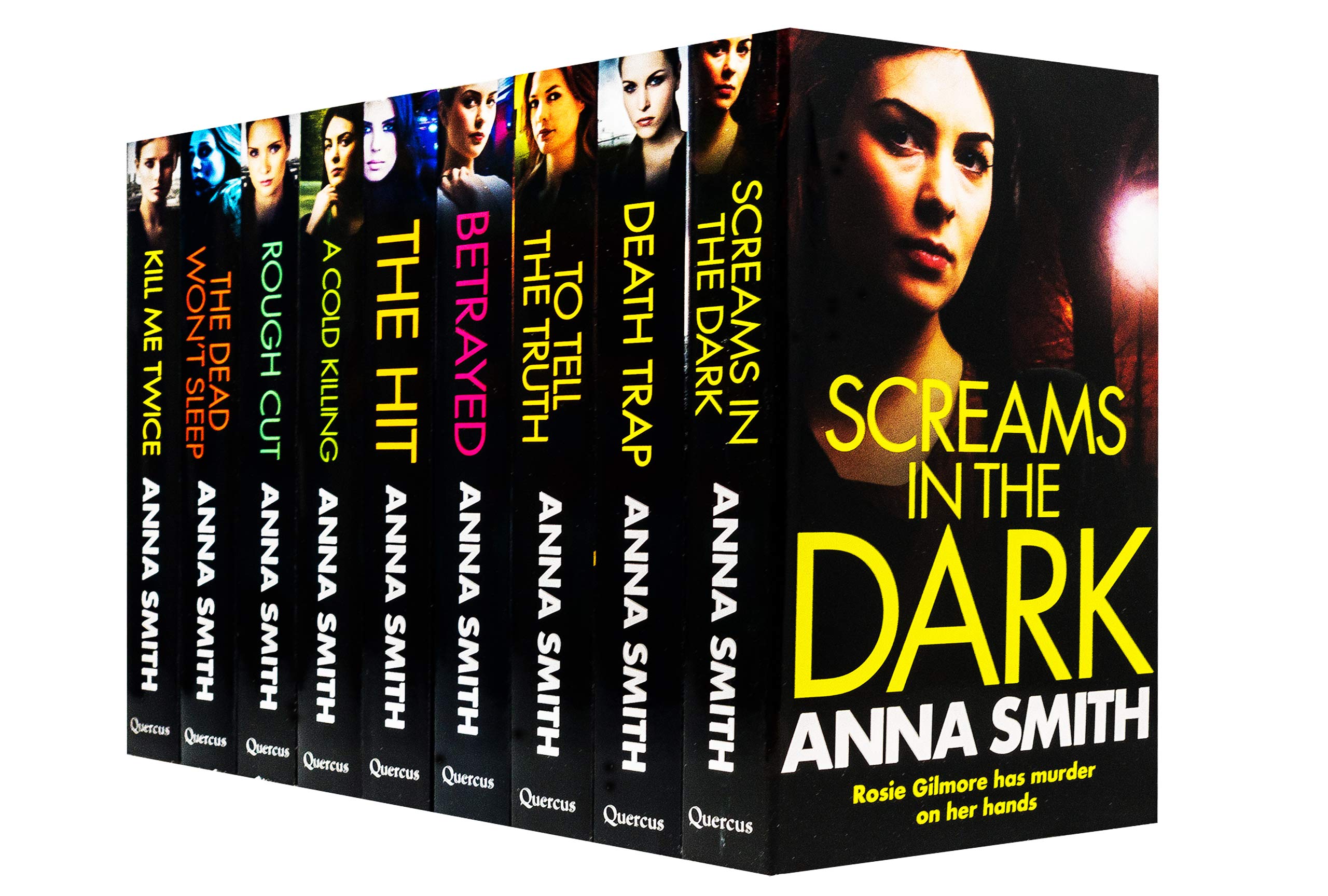 Rosie Gilmour Collection by Anna Smith, all 9 paperback fiction books stacked together showing front covers of the crime thriller series.