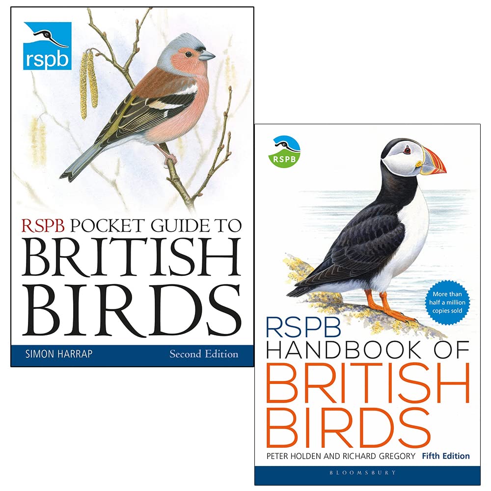 Front cover of the RSPB Birds Collection 2-book paperback set featuring British field guides by Simon Harrap and Peter Holden & Tim Cleeves.