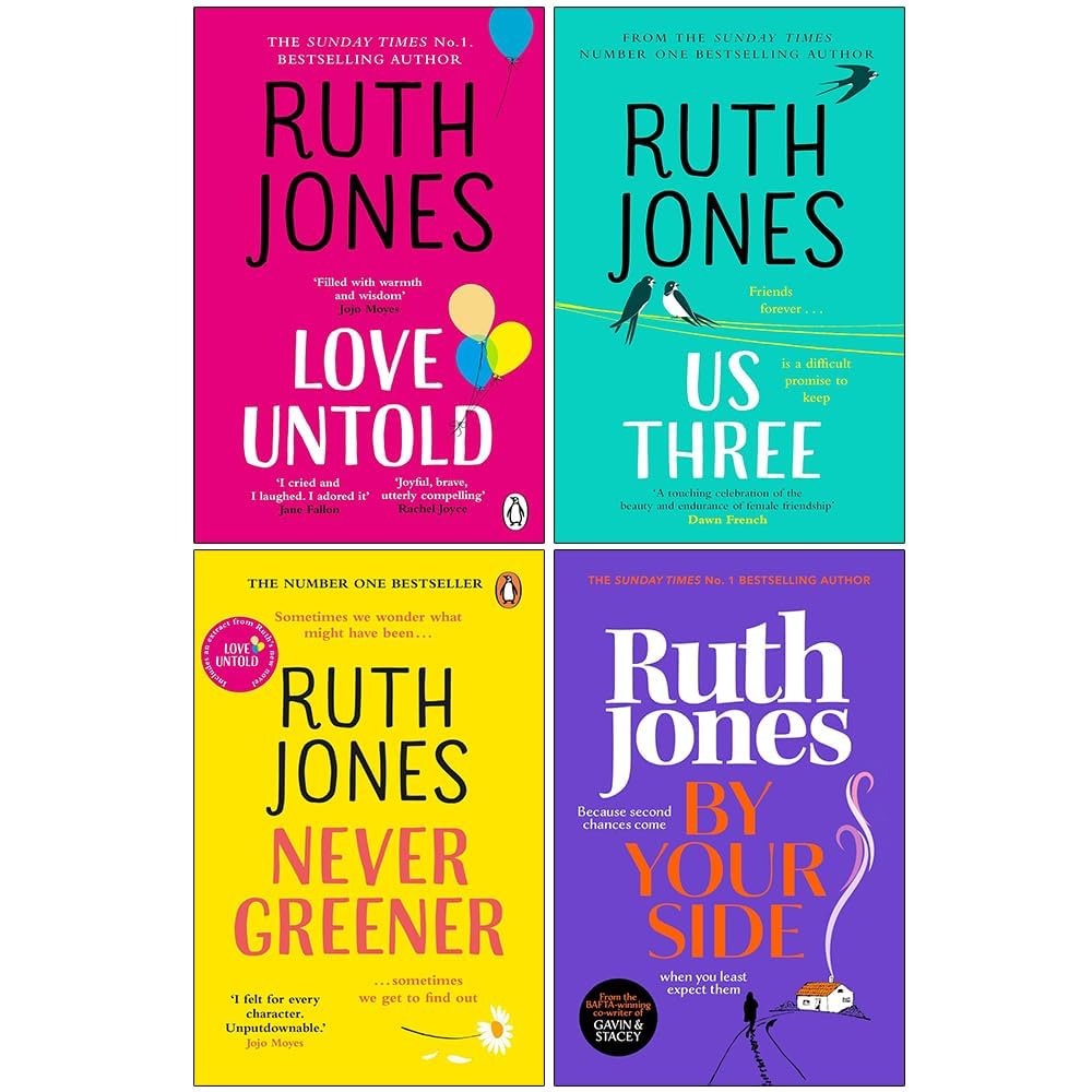 Ruth Jones Collection 4 Books Set paperback front cover featuring Never Greener, Us Three, Love Untold, and By Your Side