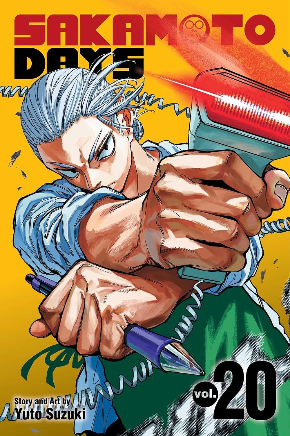 All five Sakamoto Days paperback volumes 16-20 by Yuto Suzuki fanned out together as a complete set