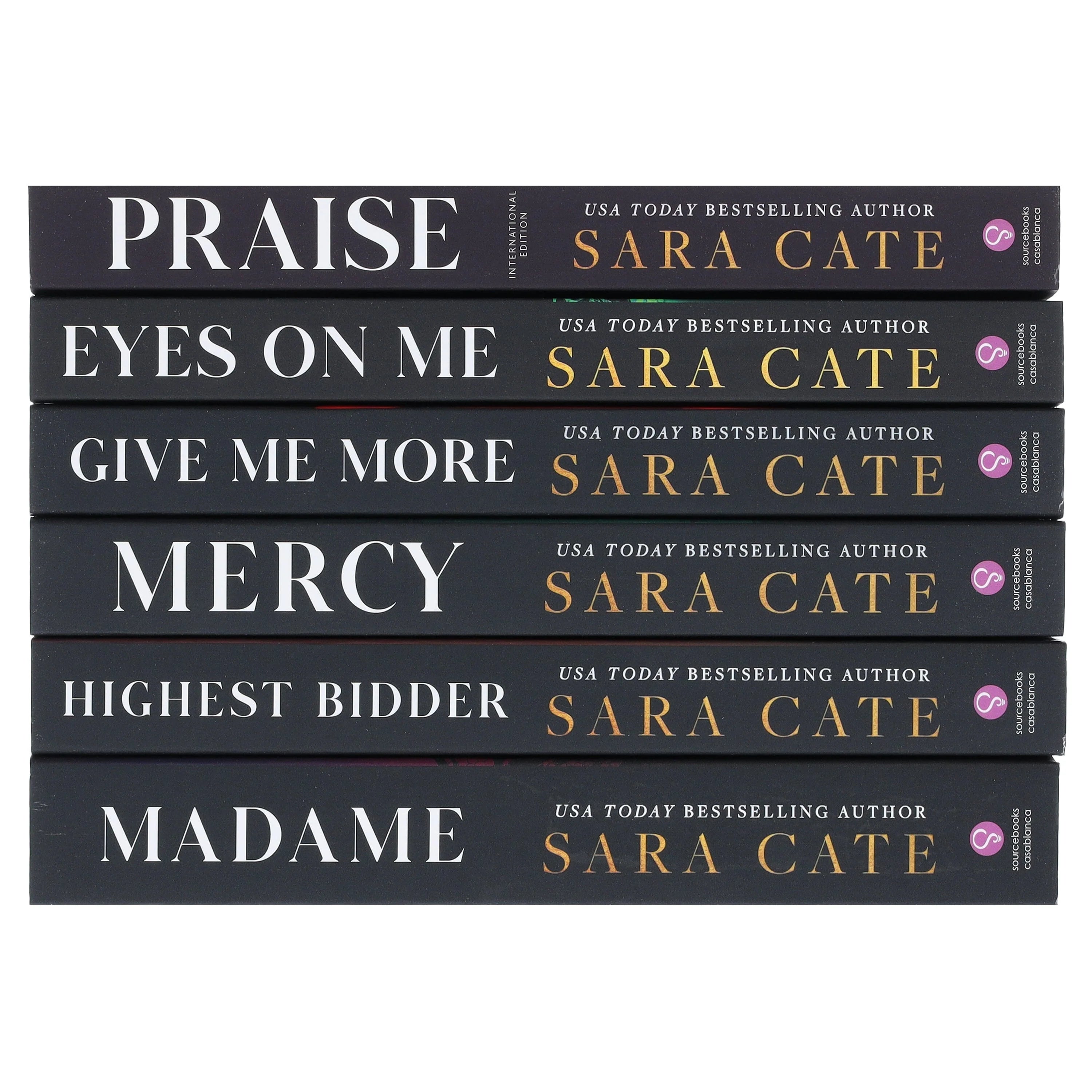 Back cover view of Salacious Players Club paperback books by Sara Cate with synopsis text