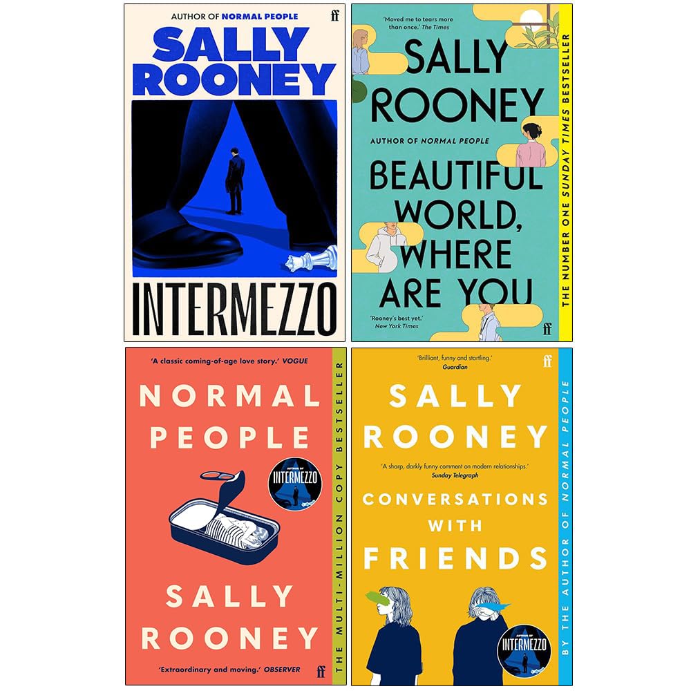 Sally Rooney Collection 4 books paperback set front covers - Conversations with Friends, Normal People, Beautiful World Where Are You, Intermezzo