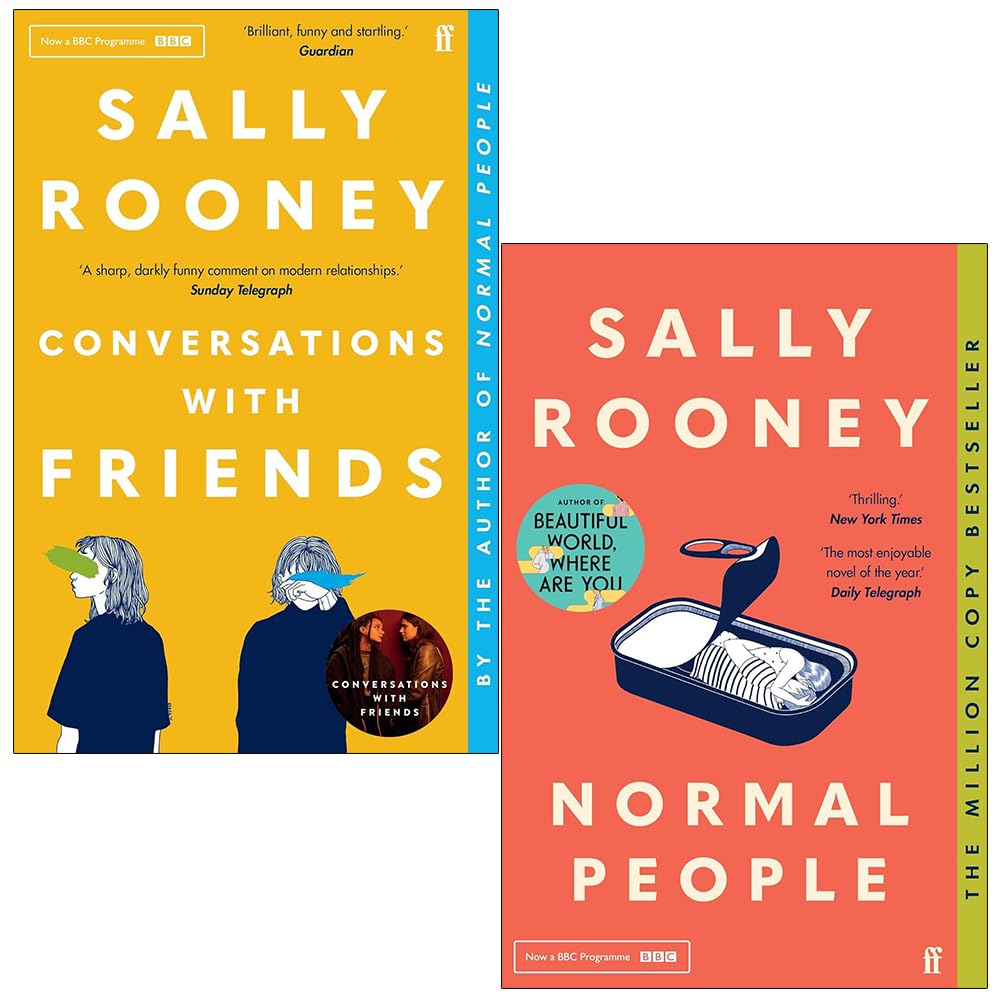 Back covers showing synopsis text for the Sally Rooney Conversations with Friends and Normal People paperback collection.