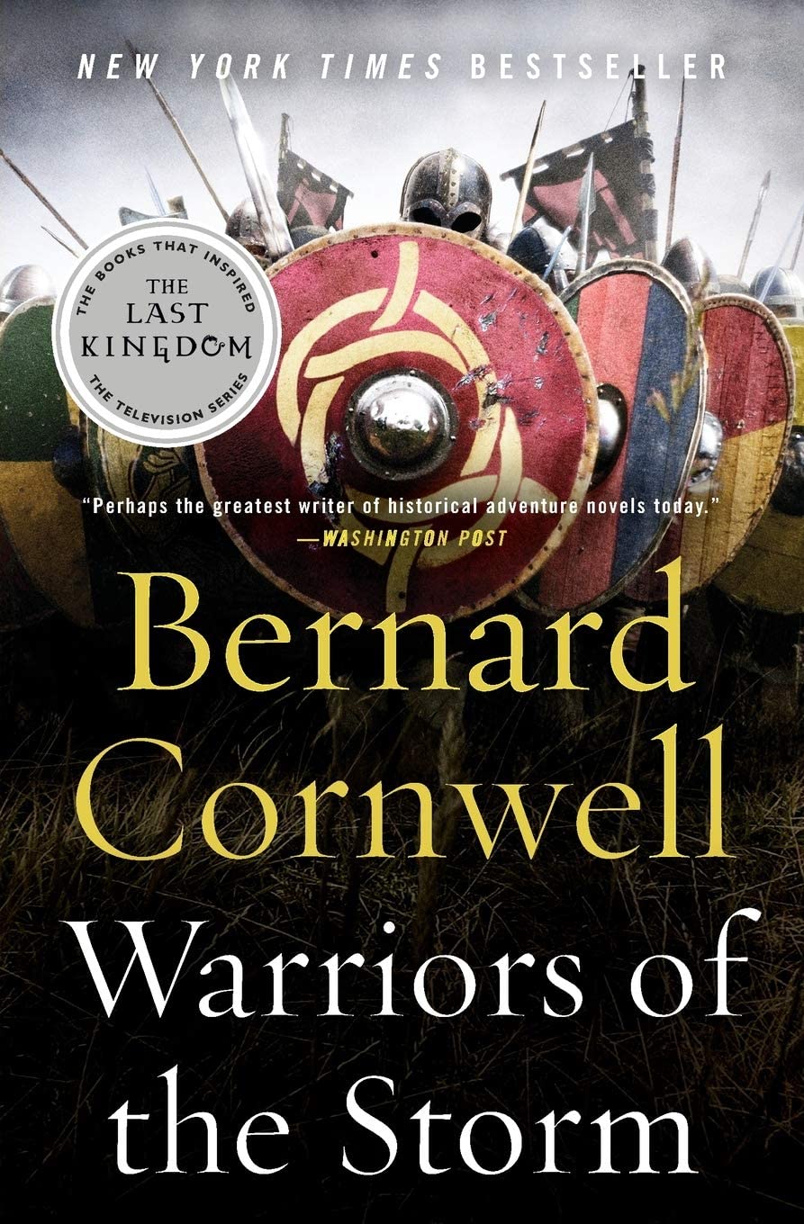 Close-up of the Warriors of the Storm and The Flame Bearer paperback covers by Bernard Cornwell