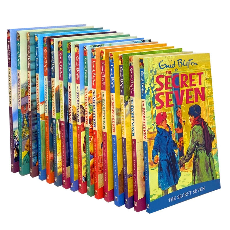 Back cover blurb of a Secret Seven paperback book from the Enid Blyton 16-book set