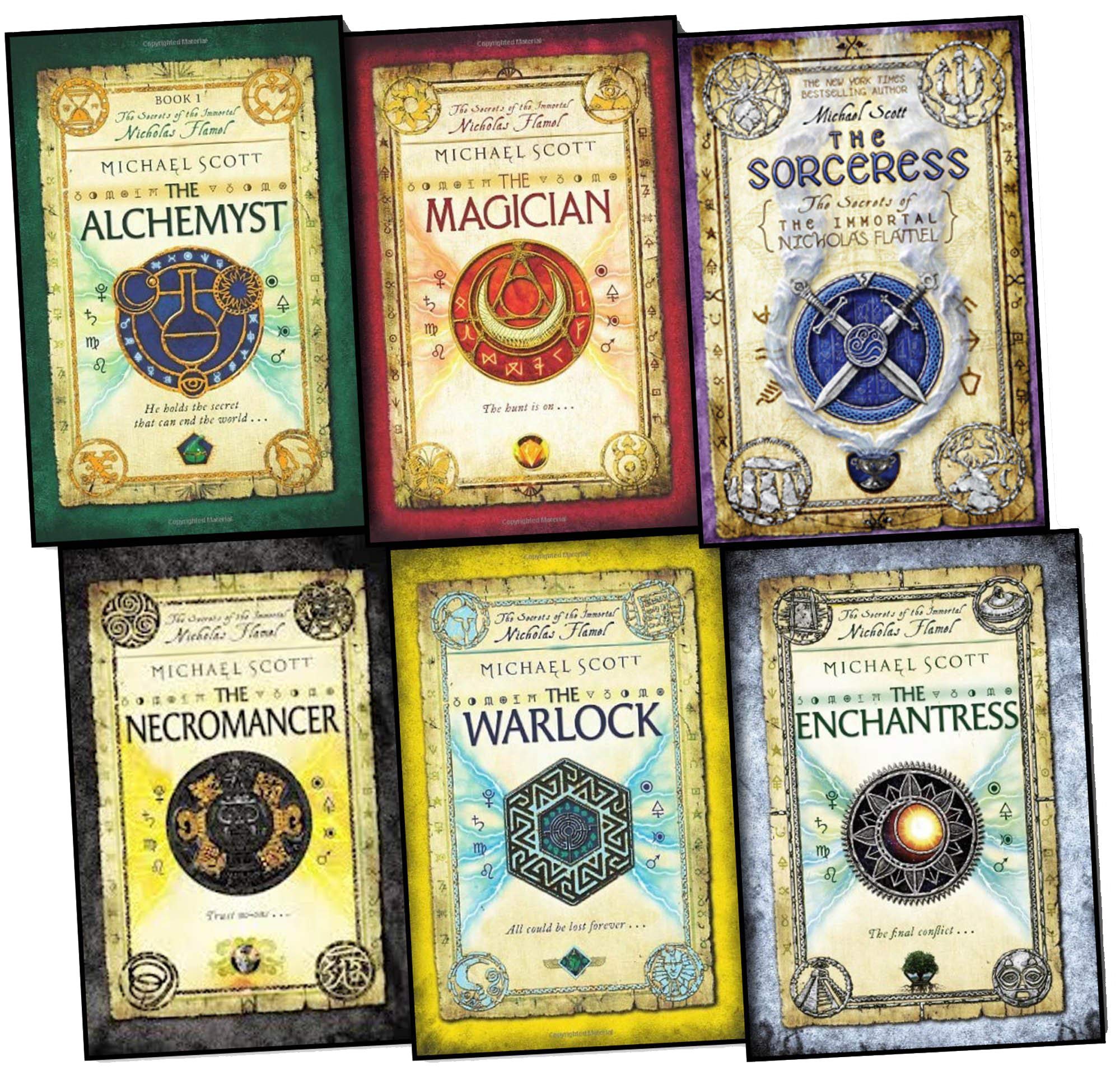 The Secrets of the Immortal Nicholas Flamel 6-book paperback collection set by Michael Scott, front cover box view