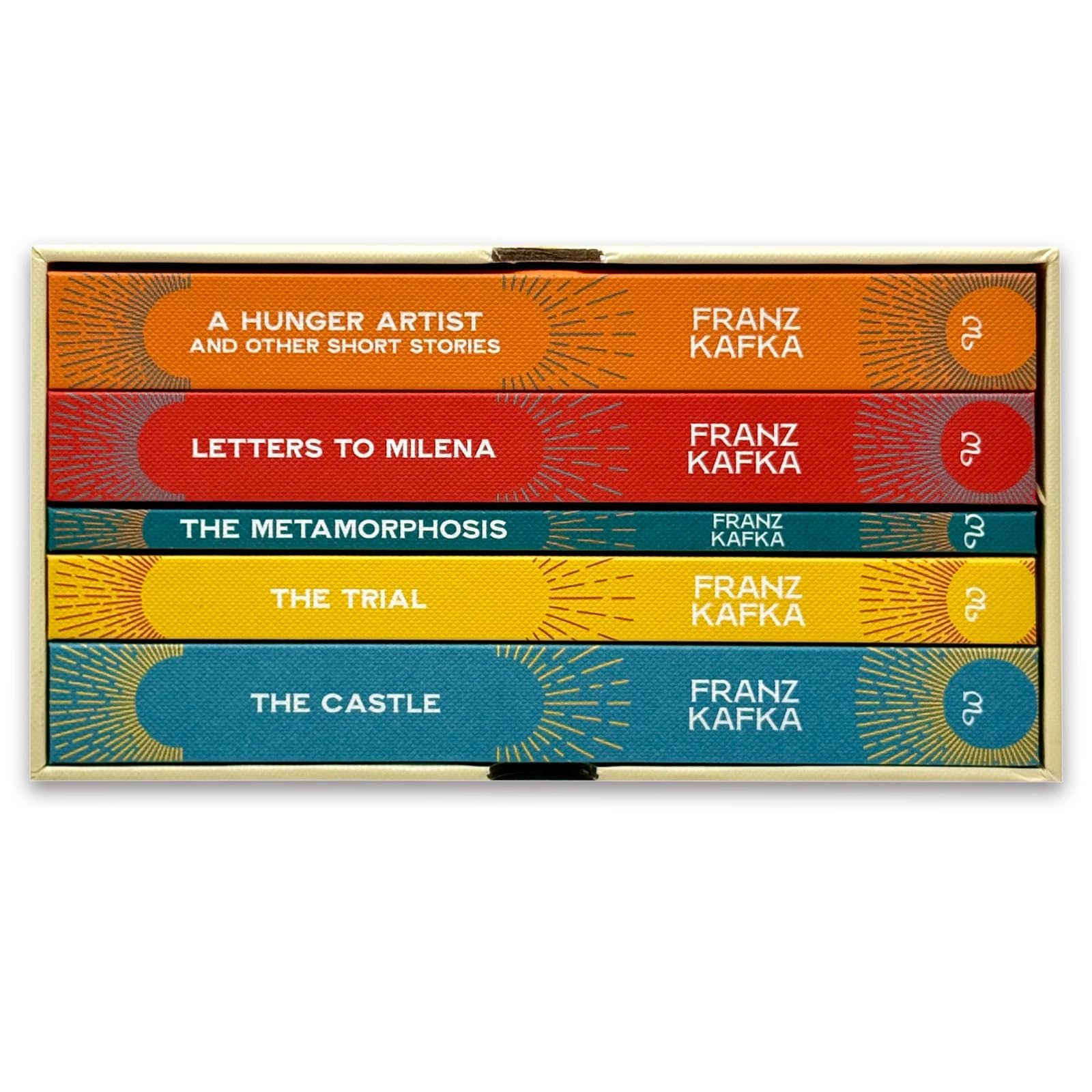 Franz Kafka 5 book hardback box set - back of box showing the full titles list and set description