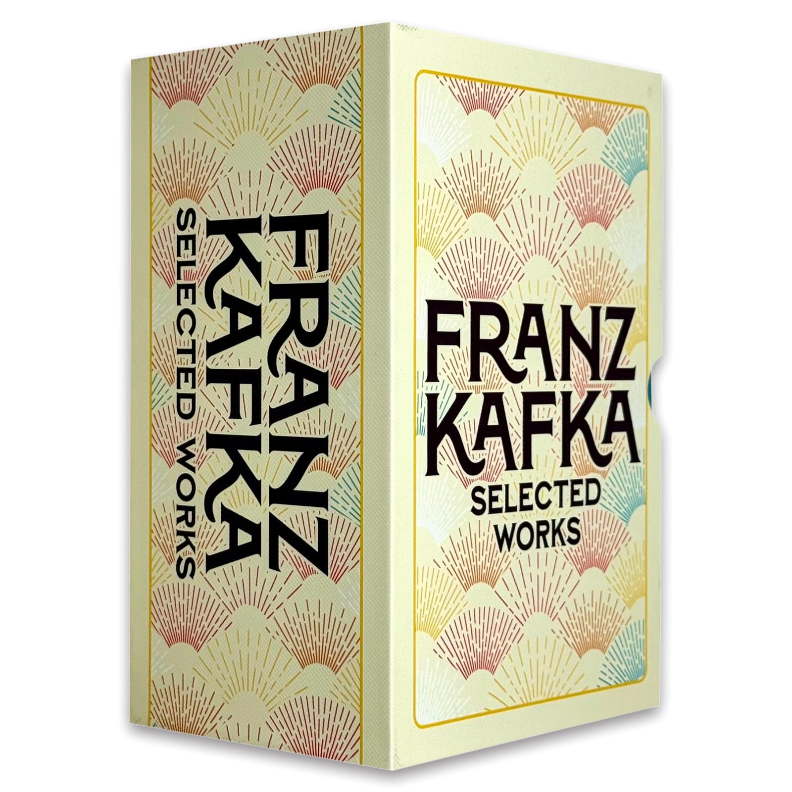 Close-up of the individual hardback book covers from the Franz Kafka Selected Works box set