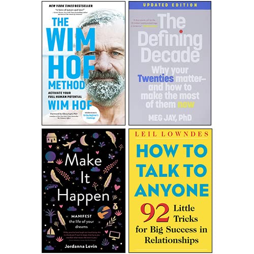 Front covers of the Self-Help & Personal Growth 4 Books Collection Set paperback, including The Wim Hof Method and The Defining Decade