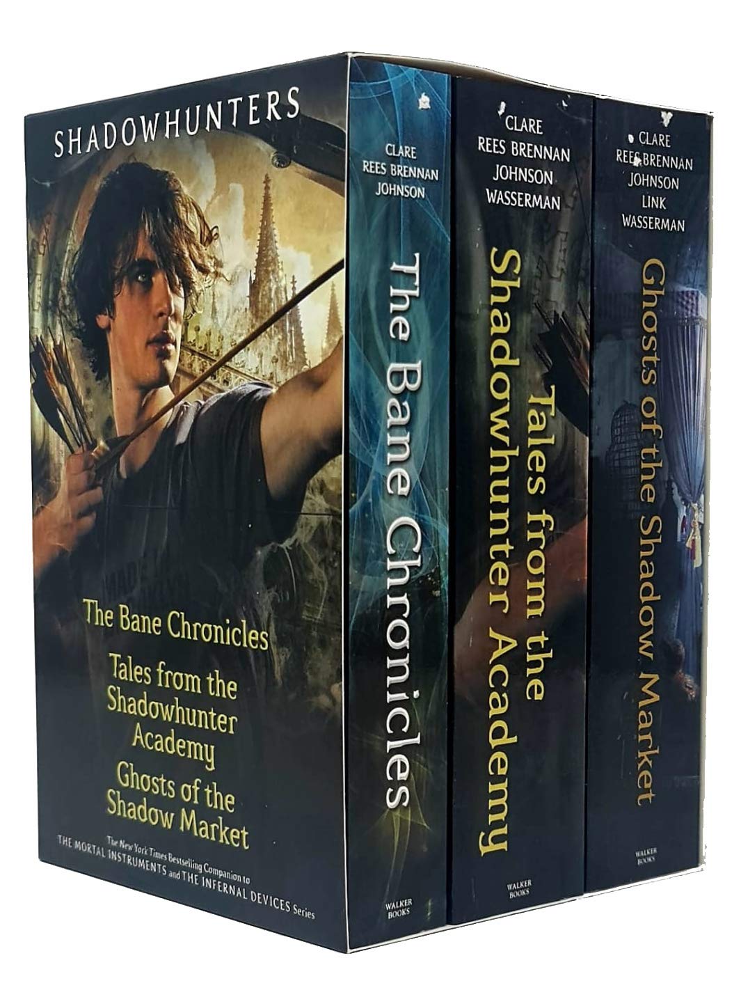 The Bane Chronicles, Tales from the Shadowhunter Academy, and Ghosts of the Shadow Market paperbacks fanned out together as a young adult fantasy gift set