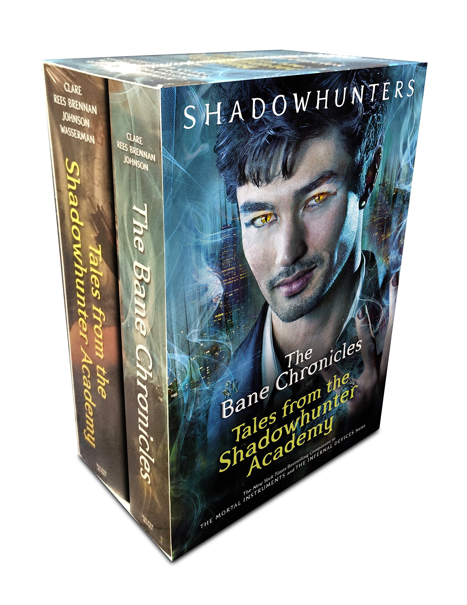 Back cover synopsis of the Shadowhunters 2 book hardback collection set showing The Bane Chronicles and Tales from the Shadowhunter Academy