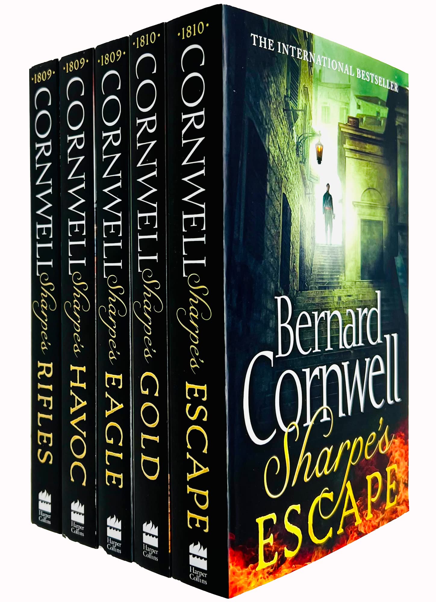 Sharpe Series by Bernard Cornwell 5-book paperback collection set displayed together for gift and collection presentation.