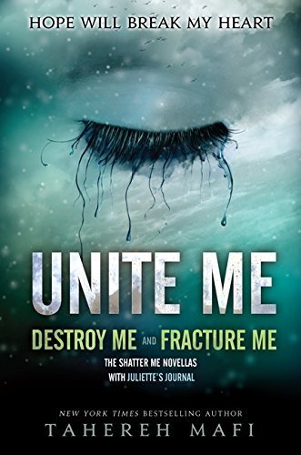 Nine paperback books from the Shatter Me series by Tahereh Mafi fanned out to show all colorful covers.