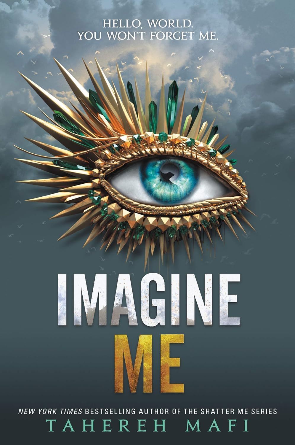 Close-up of spines from the Shatter Me series 9-book set by Tahereh Mafi, showing paperback titles in order.