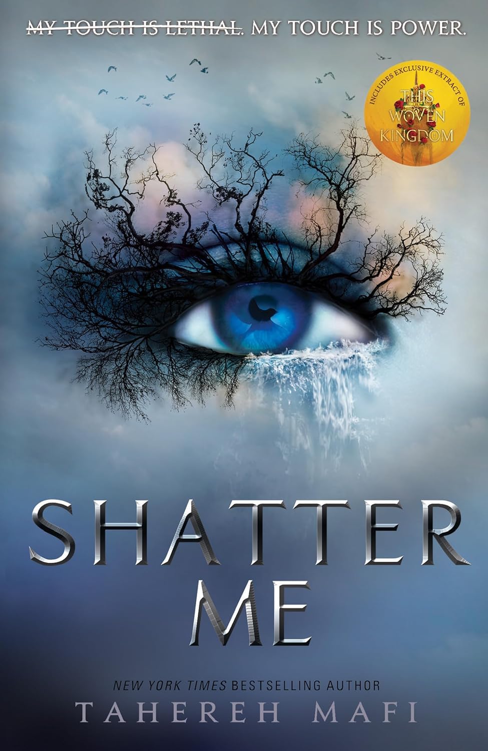 Shatter Me paperback books by Tahereh Mafi arranged to show front covers side by side, young adult fantasy series.