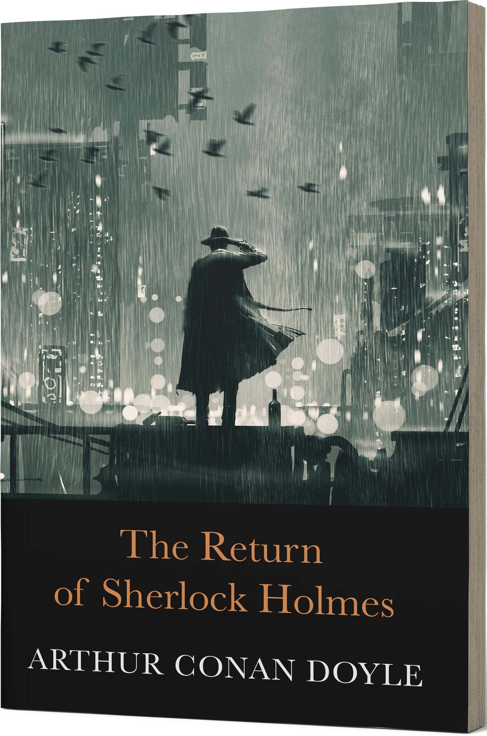 Spines of the Sherlock Holmes 7-book paperback set lined up showing each title