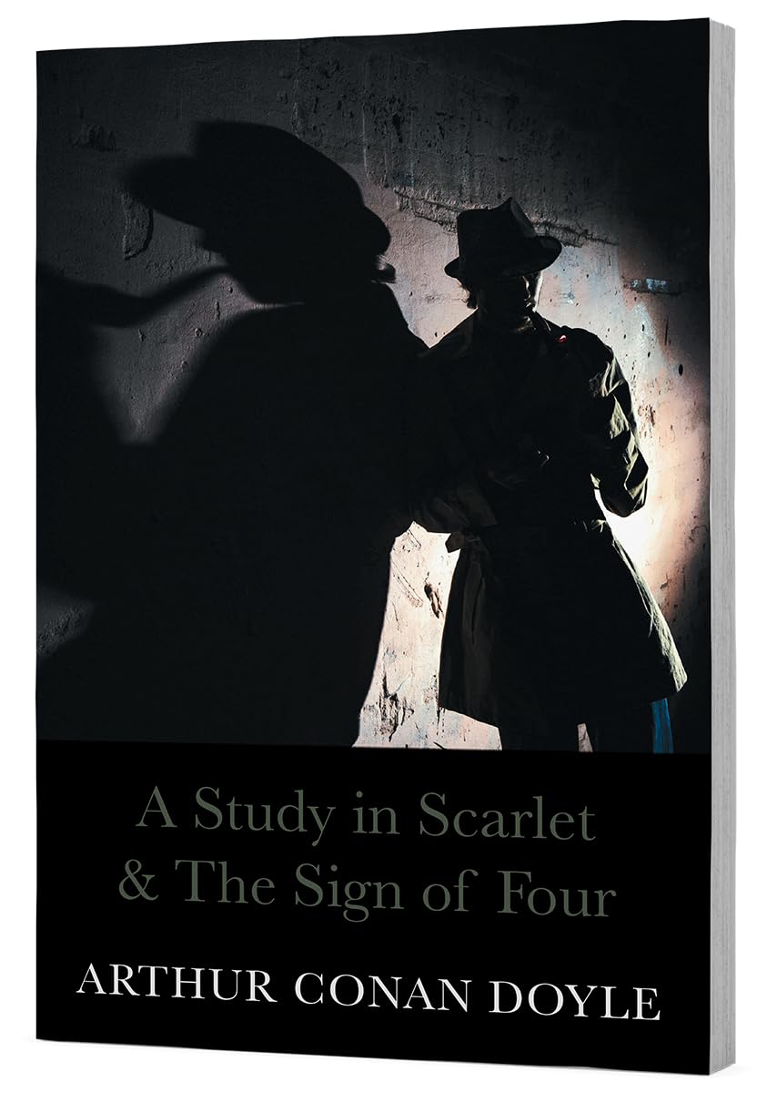 Back panel of the Sherlock Holmes paperback set with synopsis text visible
