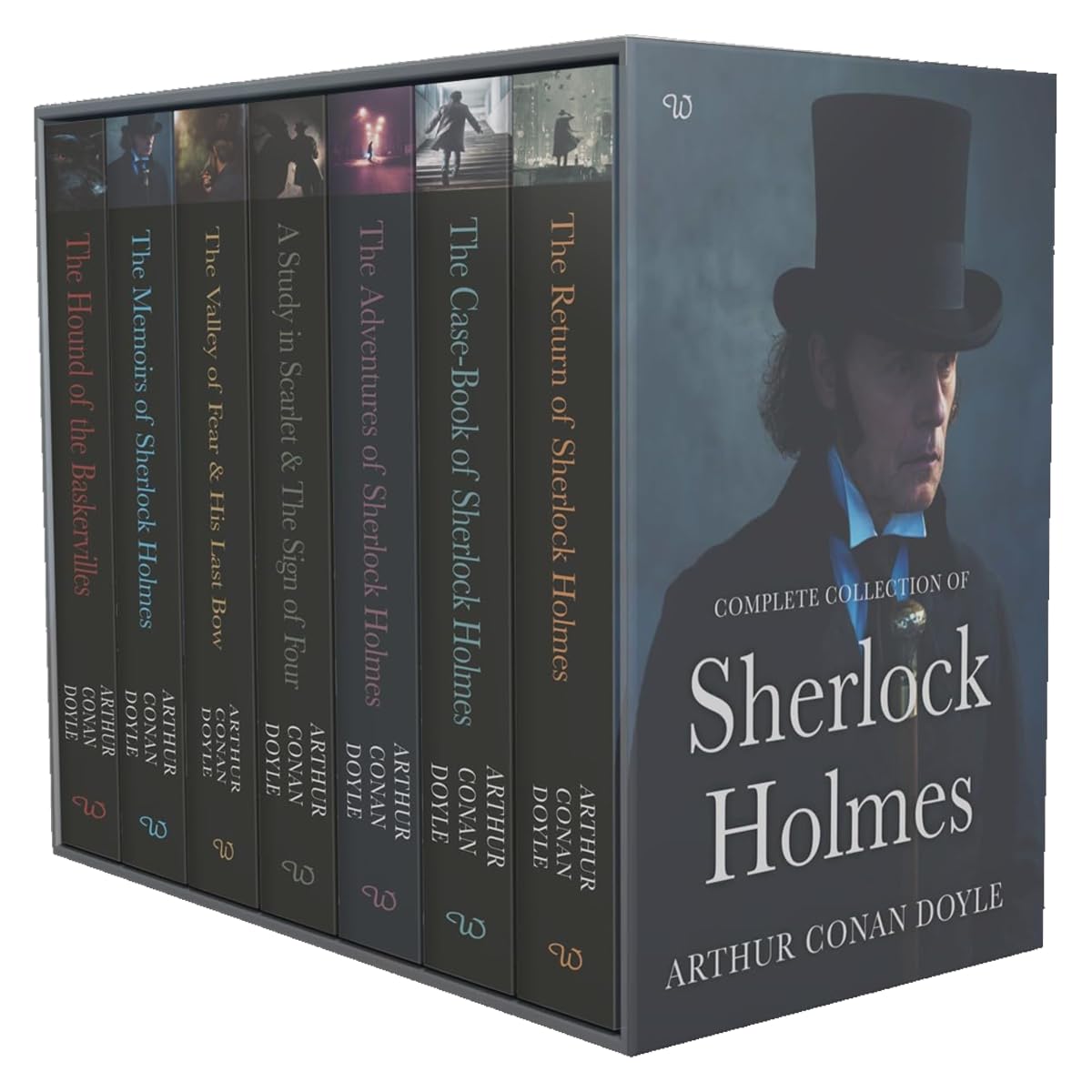 Front cover of Sherlock Holmes 7 Books Collection Set by Arthur Conan Doyle, paperback fiction