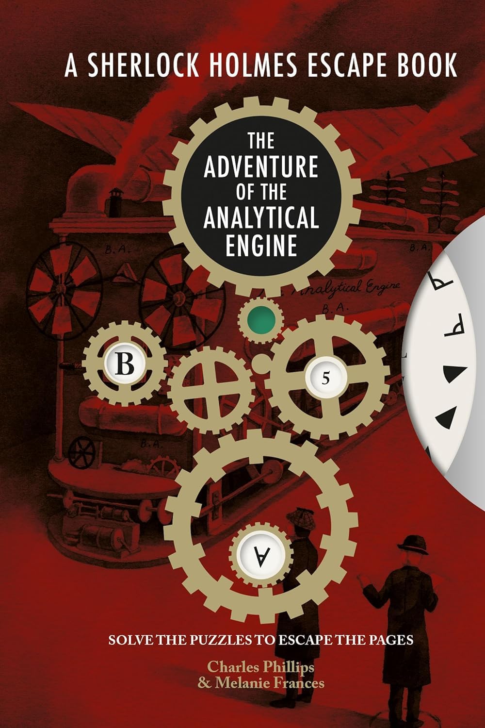 Inside page spread from a Sherlock Holmes Escape Book showing a maze-style puzzle challenge
