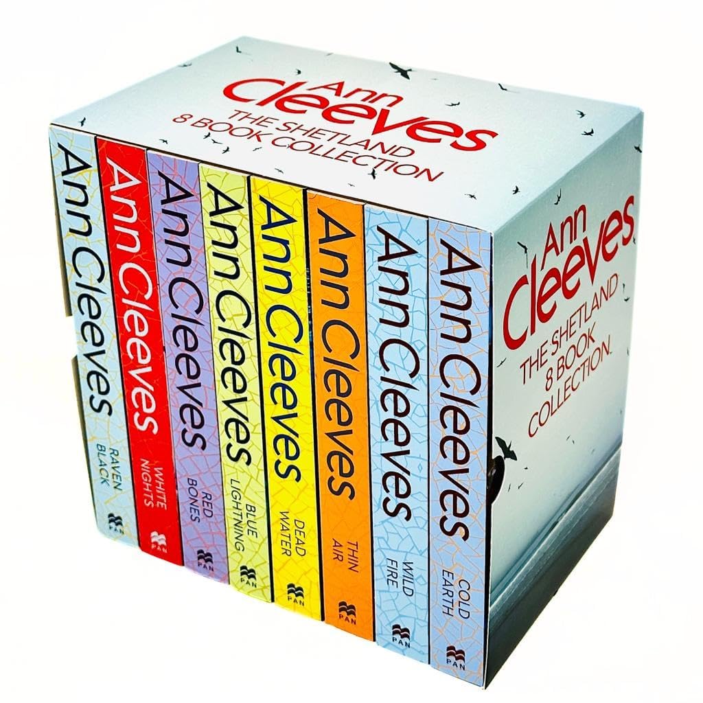 Shetland Series 8 paperback books by Ann Cleeves fanned out showing individual cover art for each crime fiction title.