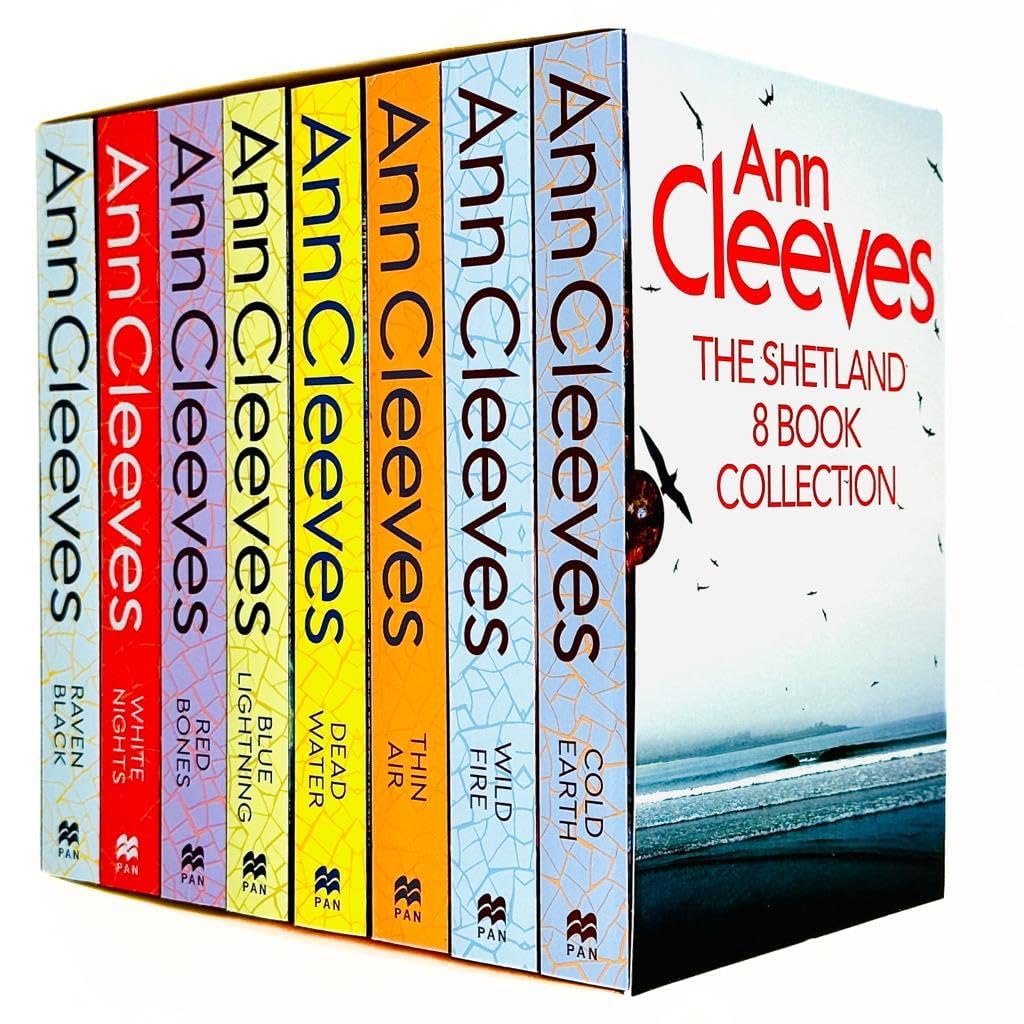 Front cover display of the Shetland Series 8-book paperback collection set by Ann Cleeves, crime fiction titles.