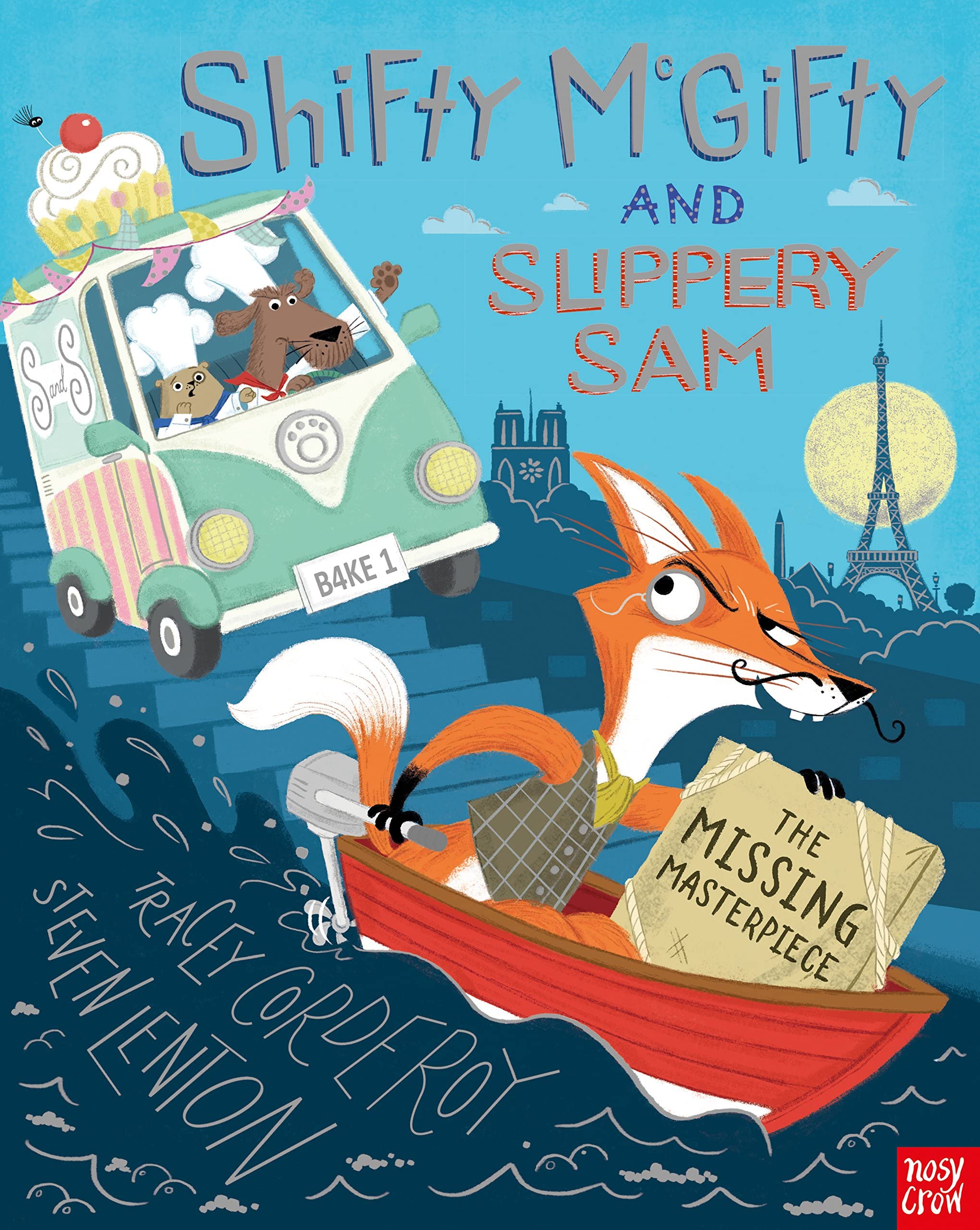 Close-up of Santa's Stolen Sleigh and The Missing Masterpiece paperback covers from the Shifty McGifty series