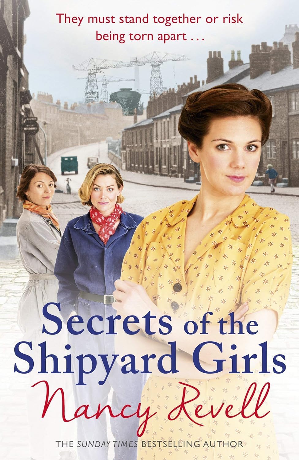 Close-up of Shipyard Girls hardback book spines by Nancy Revell highlighting title text and series branding