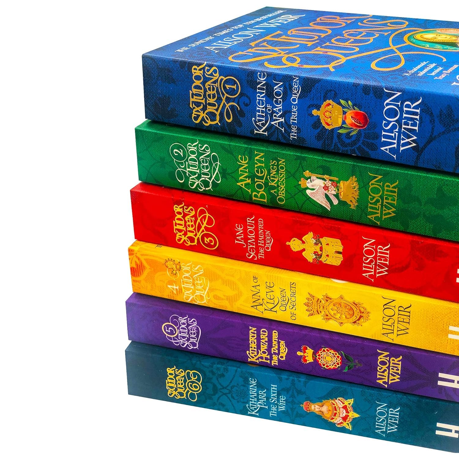 Six Tudor Queens 6 books by Alison Weir paperback set fanned out showing all six titles