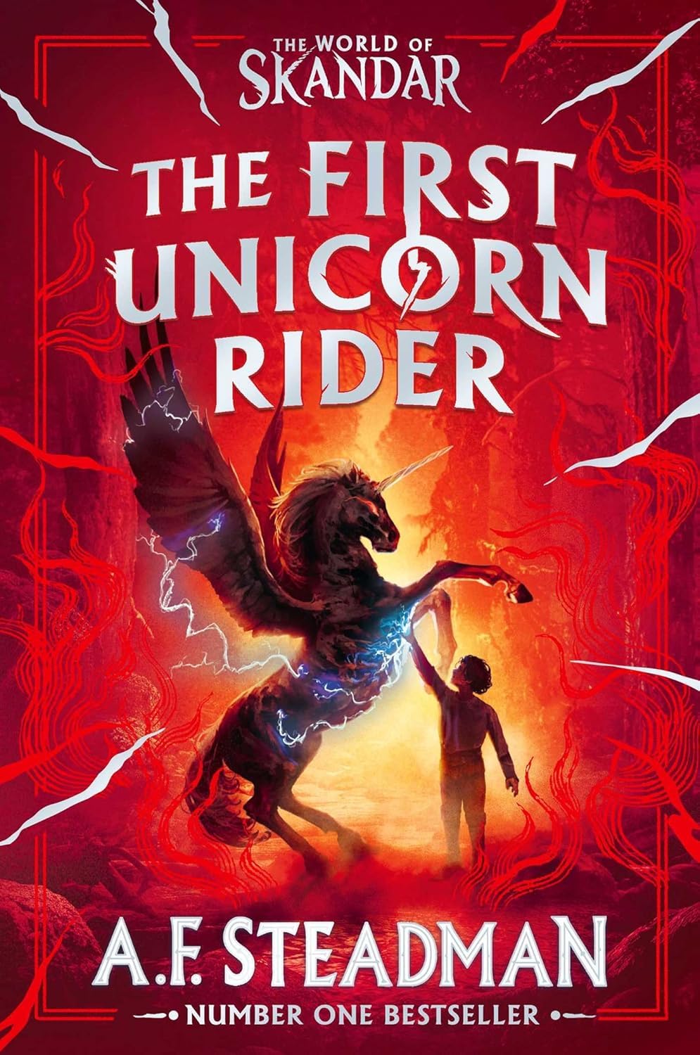 Top-down flat lay of all six Skandar Series books by A.F. Steadman, showcasing the complete unicorn fantasy collection.