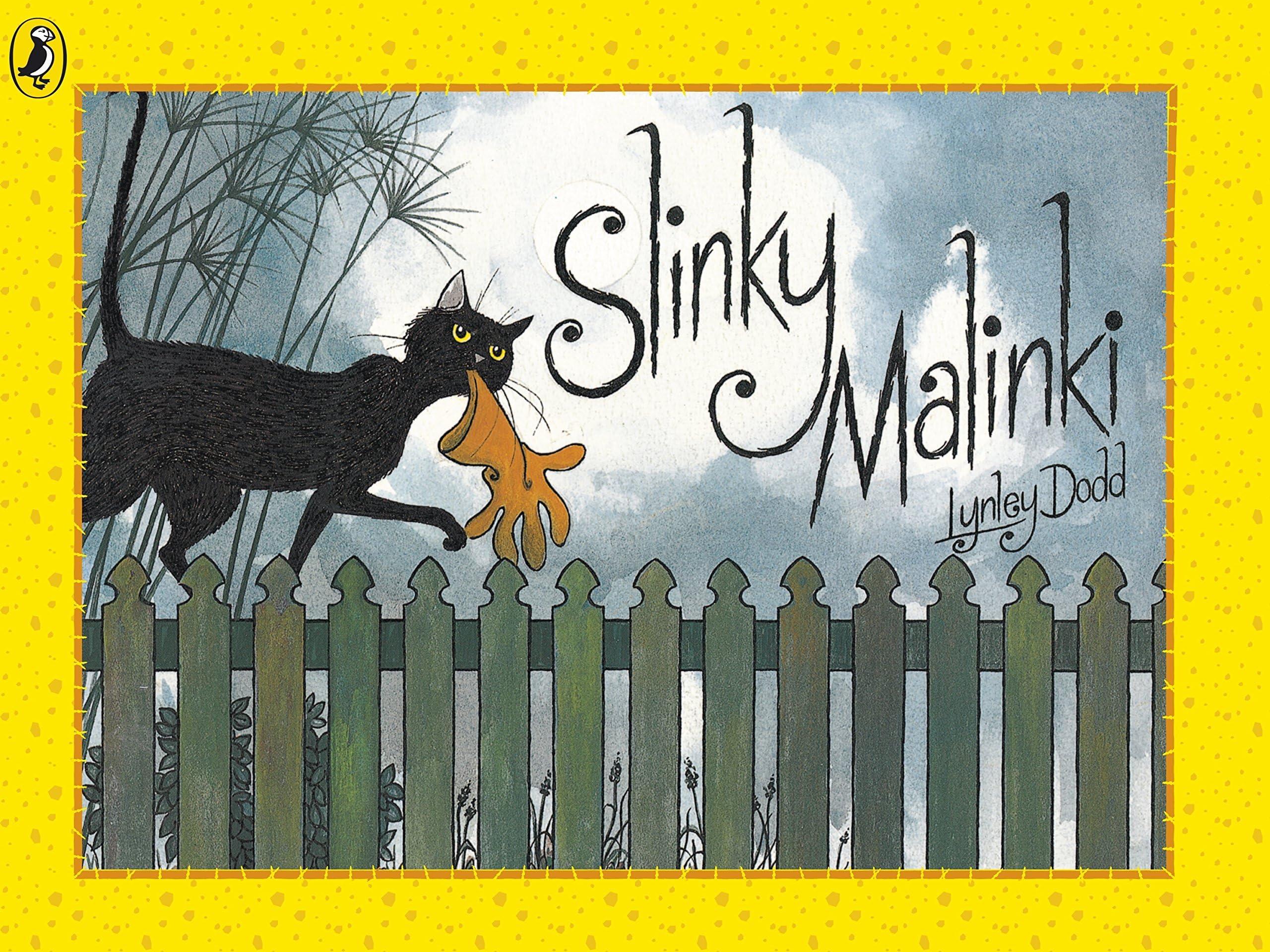 Slinky Malinki 5 book set by Lynley Dodd - all five paperback covers fanned out showing Catflaps, Open the Door, Christmas Crackers and Early Bird