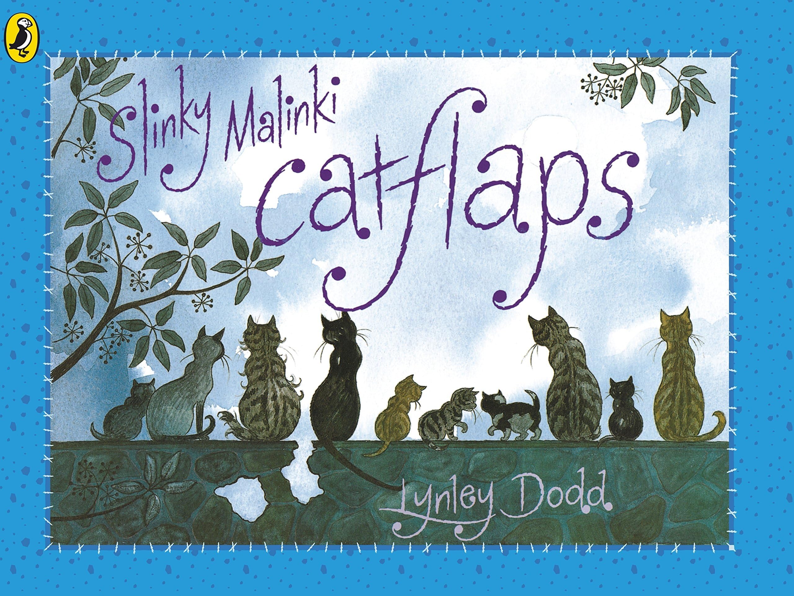 Slinky Malinki Catflaps paperback cover from the Lynley Dodd 5 book collection for ages 3-7