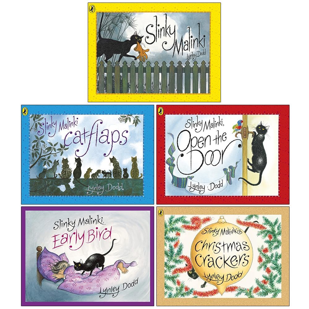Slinky Malinki Hairy Maclary and Friends 5 book paperback collection set by Lynley Dodd - front cover