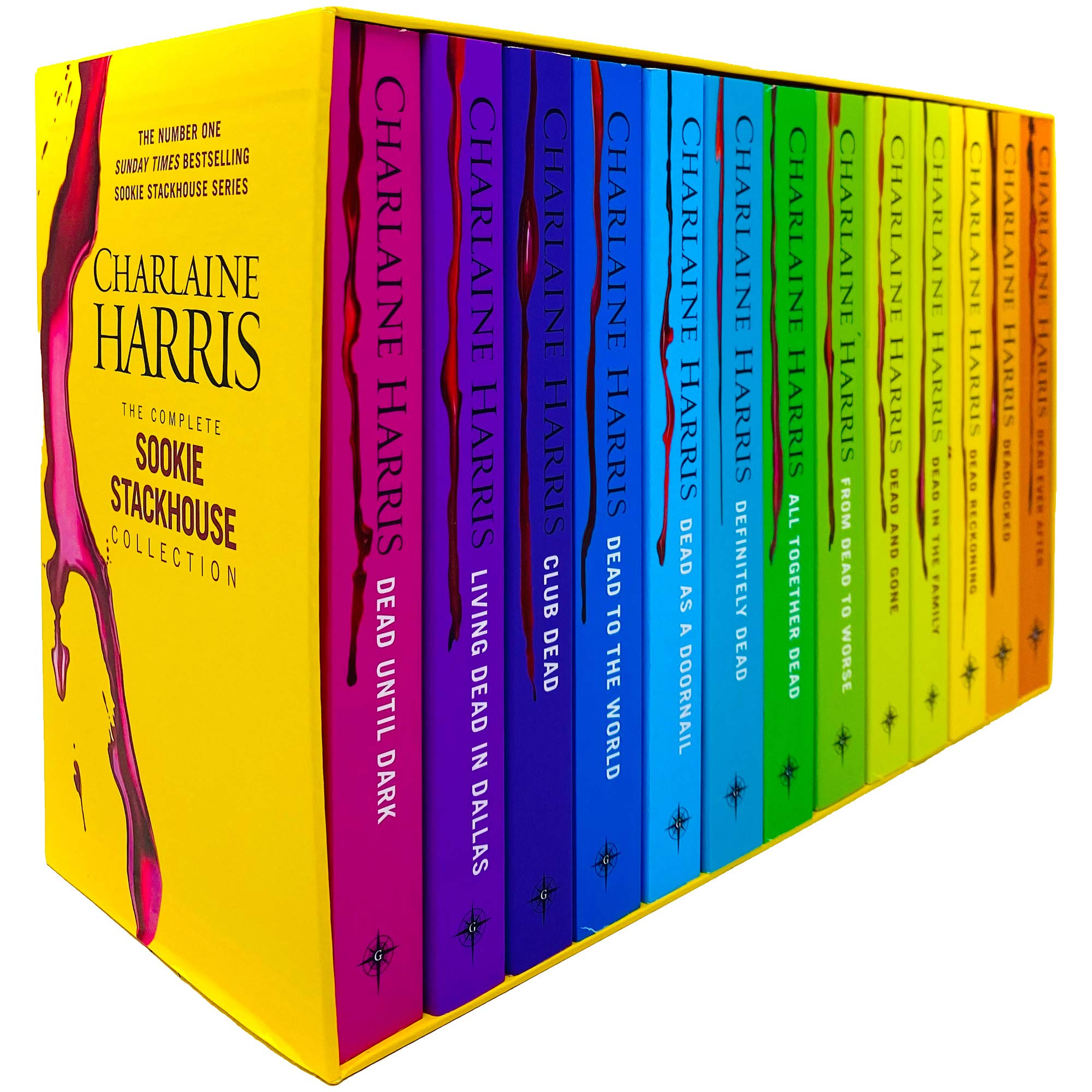 Front cover view of the complete Sookie Stackhouse Series 13-book paperback box set by Charlaine Harris.