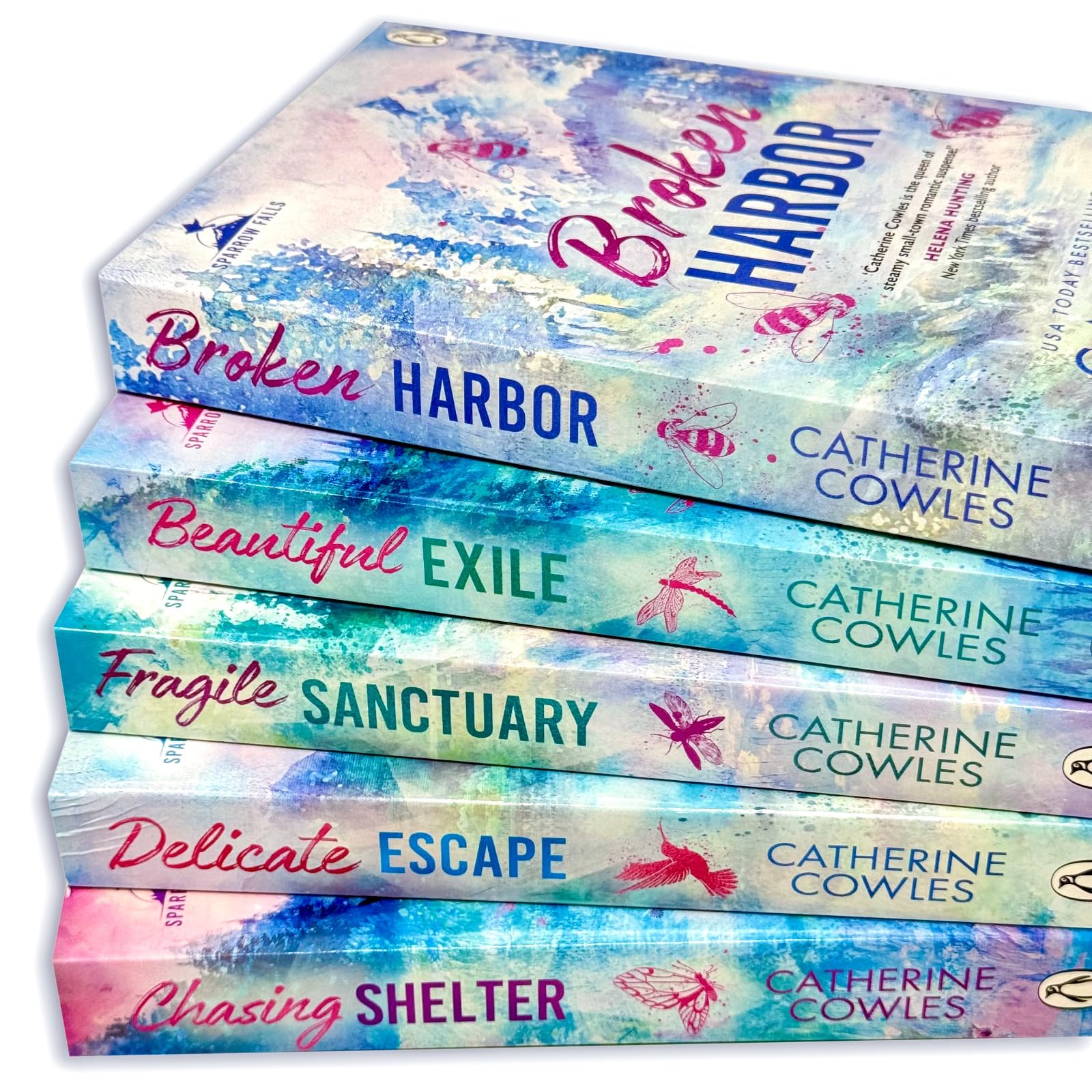 Broken Harbor and Beautiful Exile paperback front covers from the Sparrow Falls series