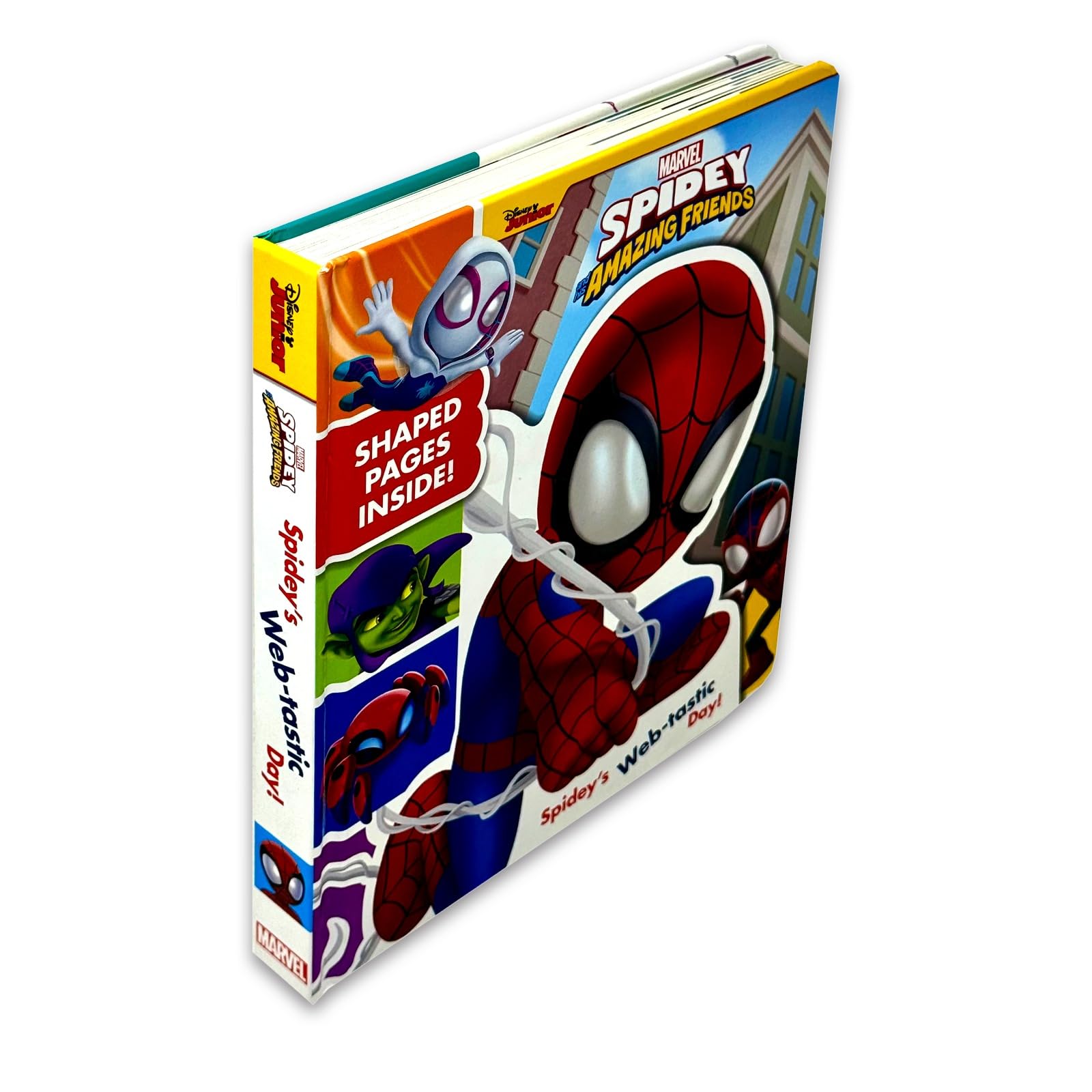 Back cover of Spidey and His Amazing Friends: Spidey's Web-Tastic Day showing synopsis and Marvel Press branding