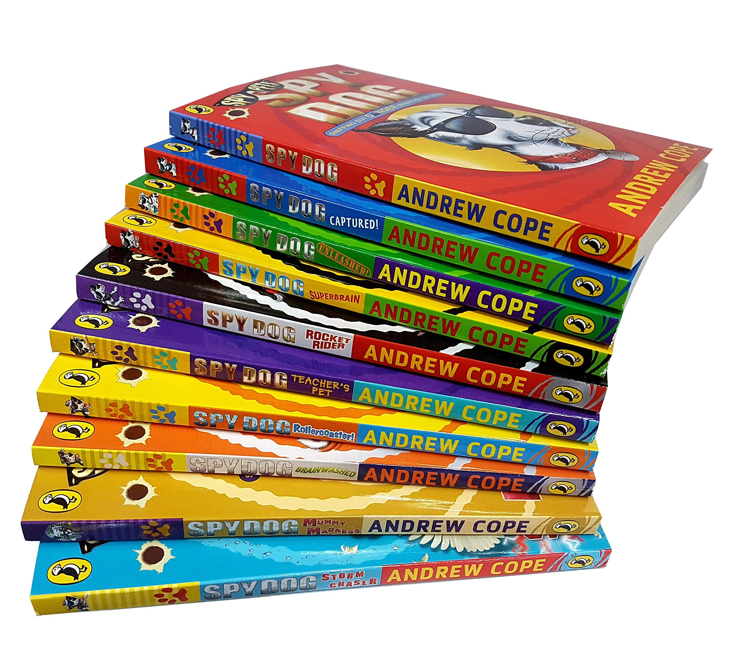 Spy Dog Collection 10 Books Set by Andrew Cope - all ten paperback titles fanned out showing spines and covers