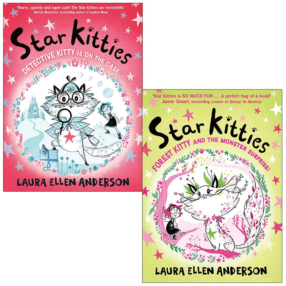 Star Kitties 2 Books Collection Set by Laura Ellen Anderson - front cover of Detective Kitty is on the Case! paperback chapter book