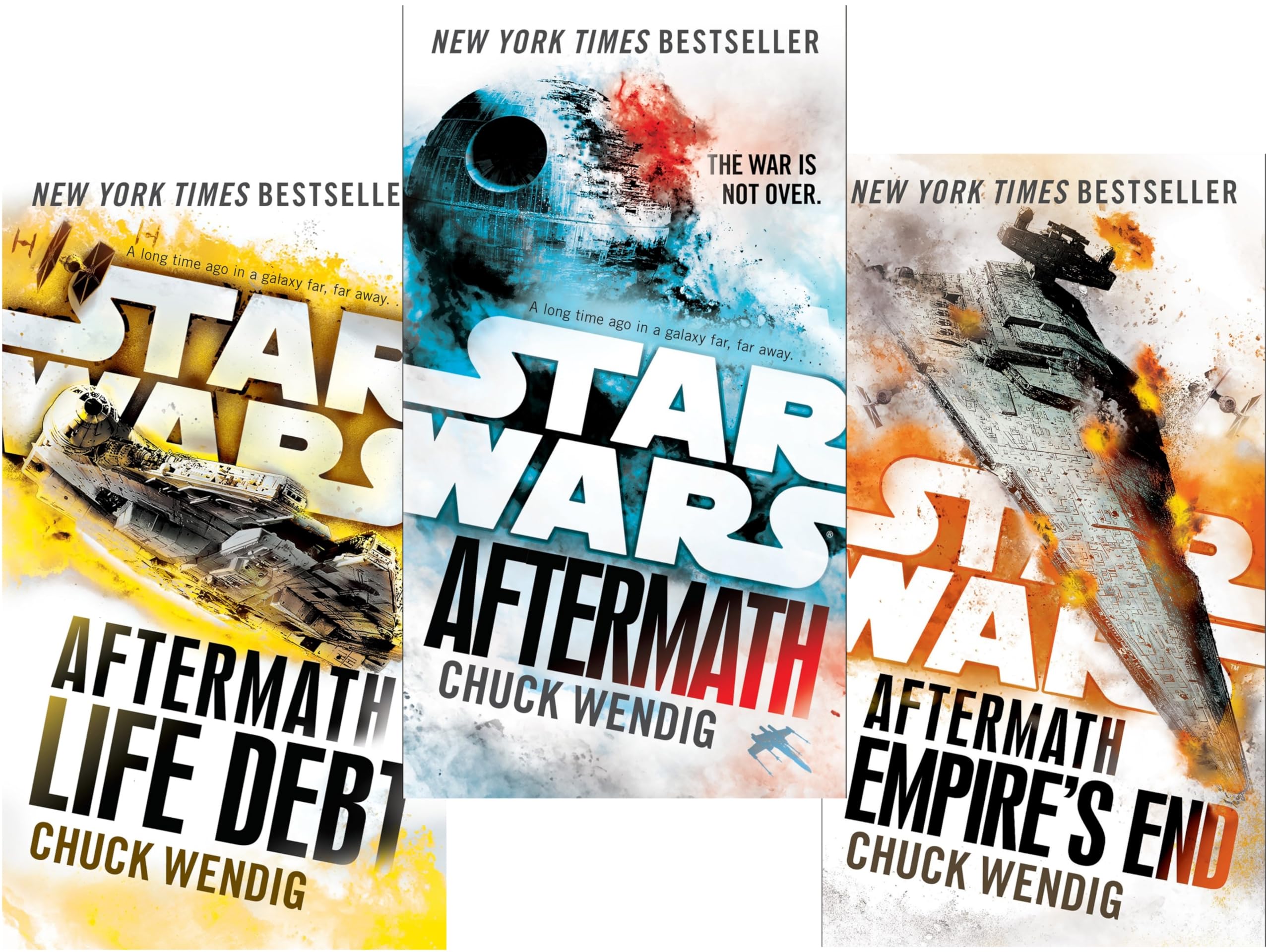 Star Wars Aftermath Trilogy 3-book paperback set by Chuck Wendig, front covers showing Aftermath, Life Debt, and Empire's End.