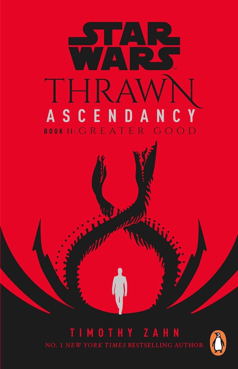 Close-up of the Star Wars: Thrawn Ascendancy paperback book covers by Timothy Zahn, highlighting the artwork for Chaos Rising, Greater Good, and Lesser Evil.