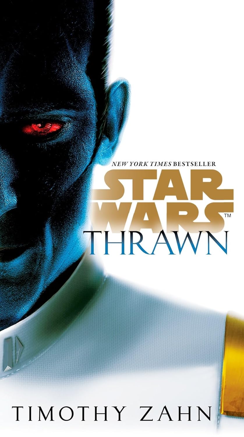 Close-up of the three Thrawn series paperback spines and covers by Timothy Zahn, published by Arrow, showing science fiction cover artwork.