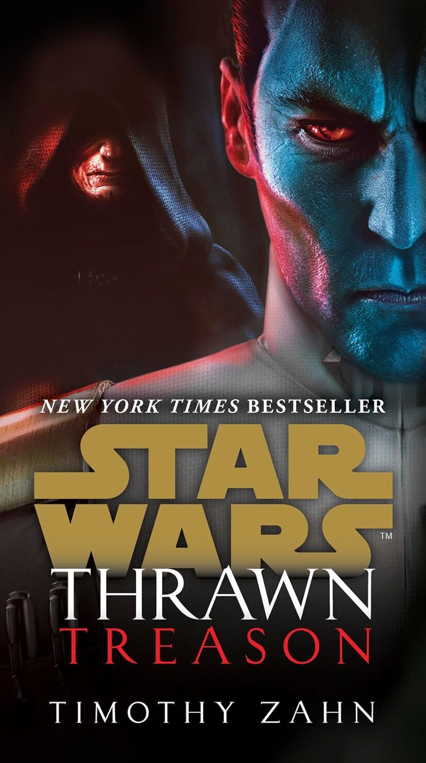 Angled view of the Star Wars Thrawn paperback collection set by Timothy Zahn, highlighting the Grand Admiral Thrawn character artwork.