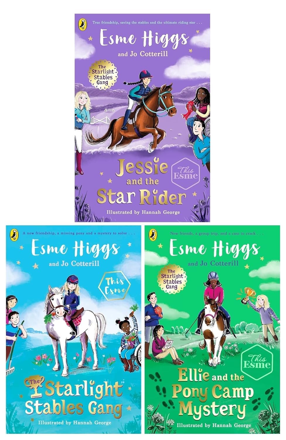 Front cover of The Starlight Stables Gang 3 Books Collection Set by Esme Higgs and Jo Cotterill, paperback, ages 8-12