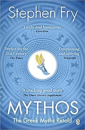 All four paperback covers fanned out showing Mythos, Heroes, Troy, and Odyssey by Stephen Fry side by side